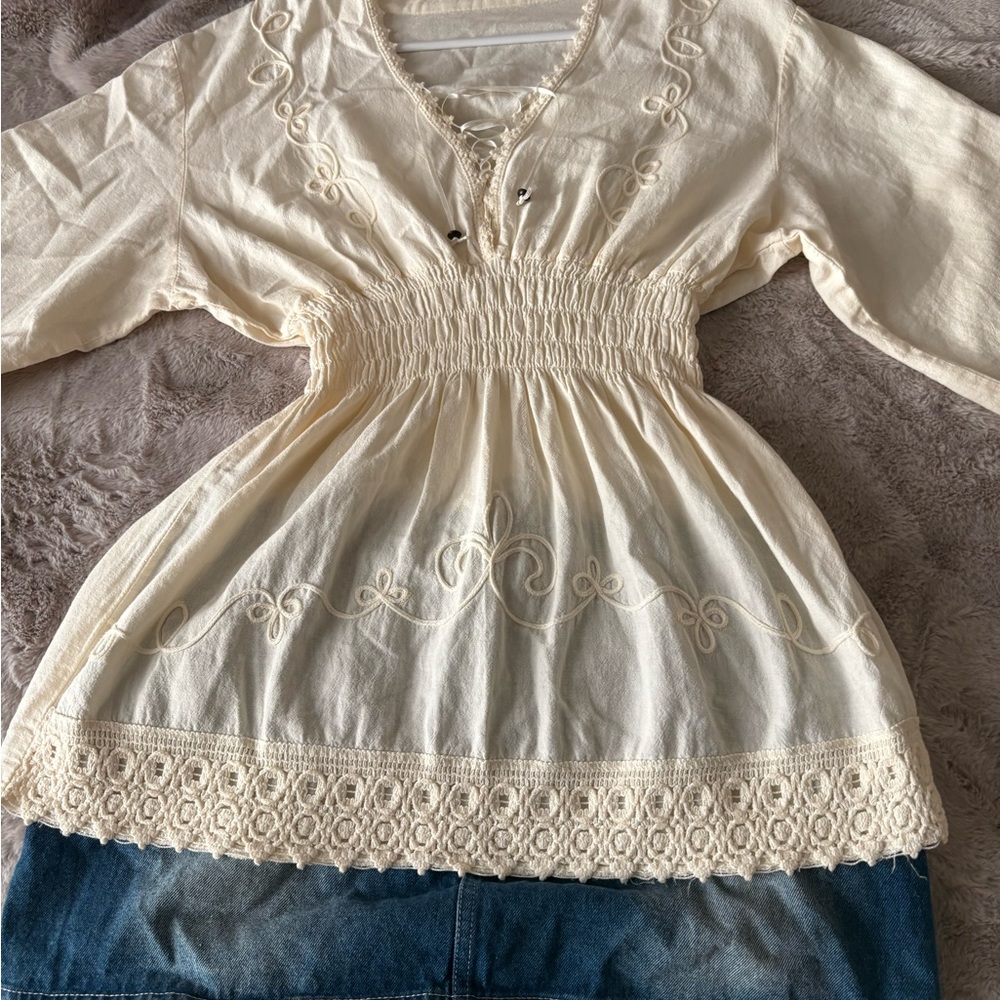 Cream Embroidered Peasant Blouse